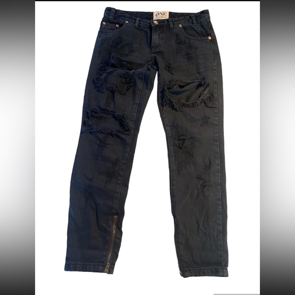 ONE TEASPOON Trashed Freebirds Zippered Ankle Black Size 25 - Picture 3 of 14